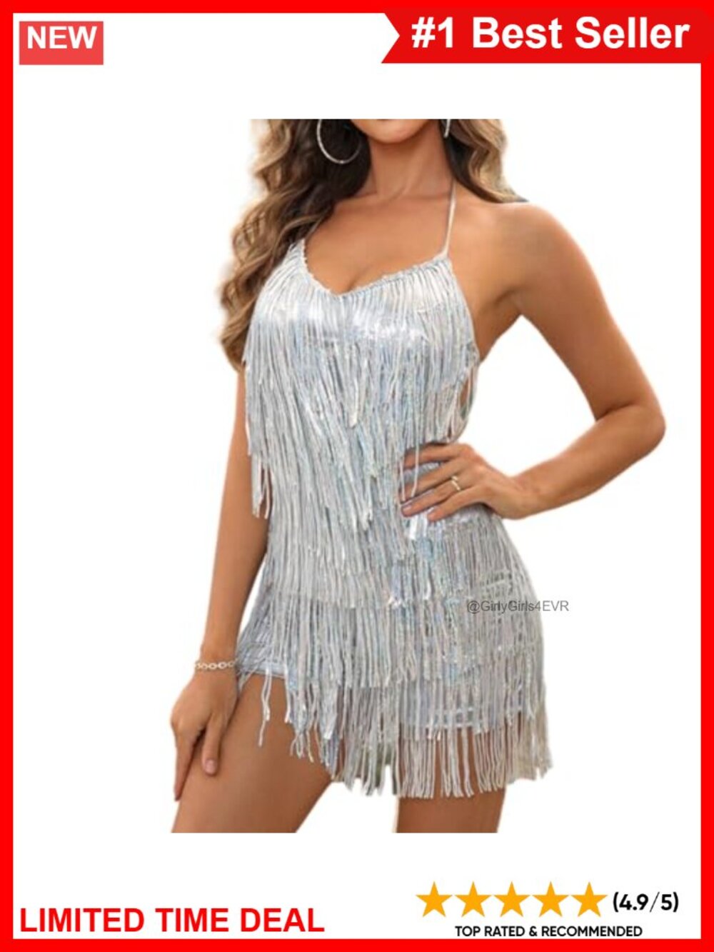 Sequin Fringe Halter Romper Backless Mini Dress Dance Outfit
